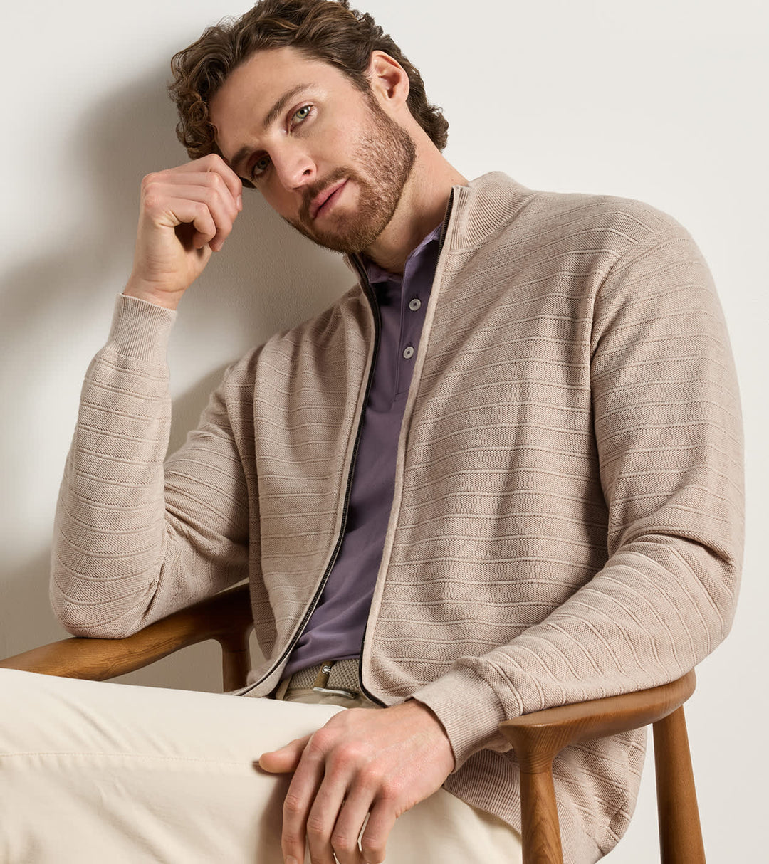 Pacific Full Zip Sweater In Stone