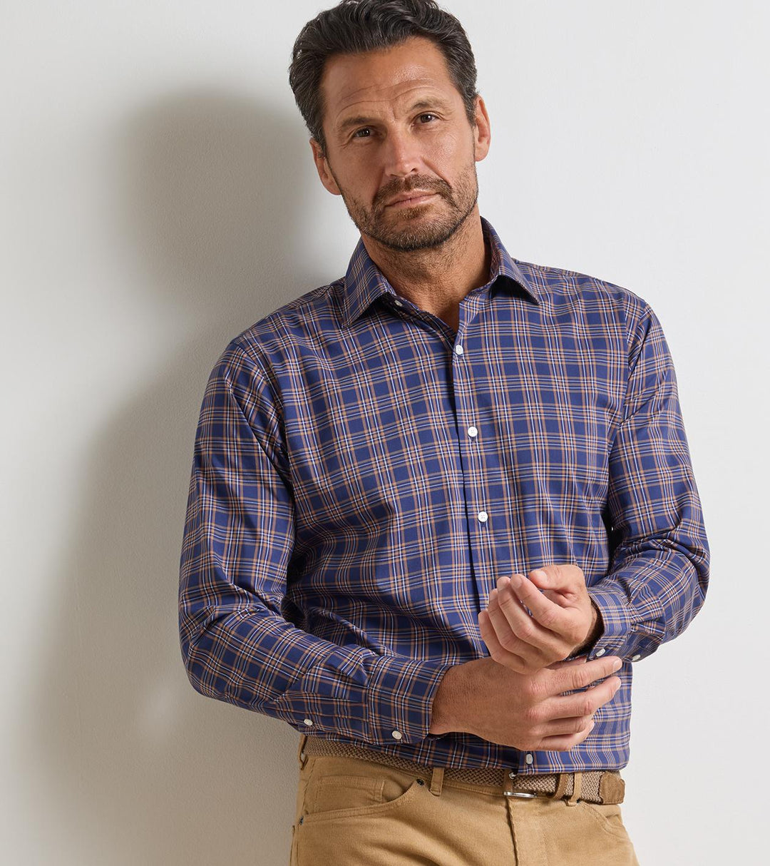 Richard Crown Lite Cotton-Stretch Sport Shirt In Navy