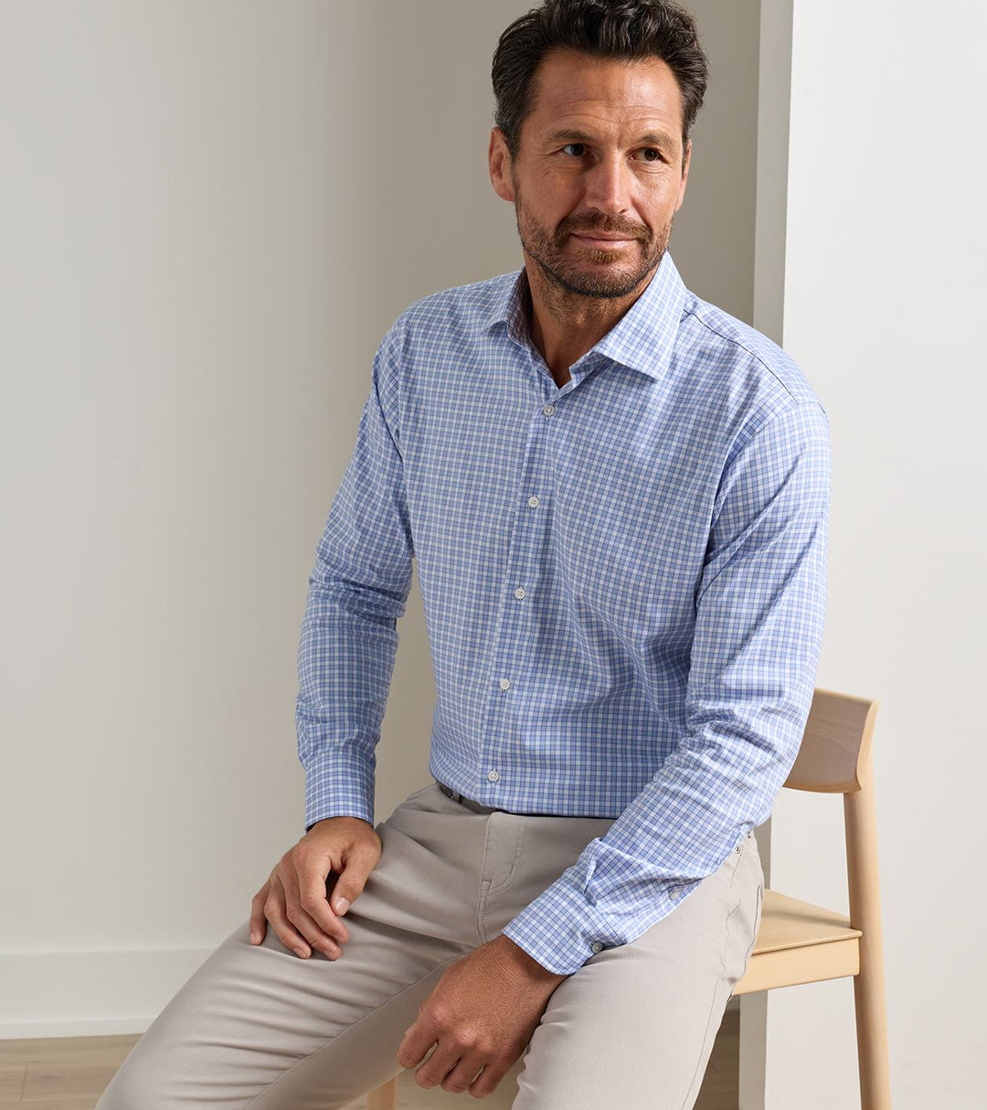 Atlas Crown Lite Cotton-Stretch Sport Shirt In Blue Freesia