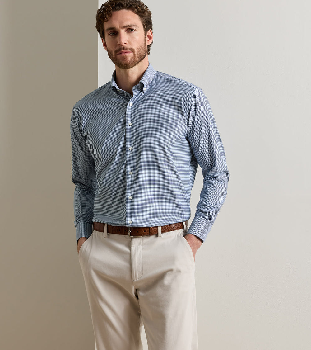 Leo Performance Twill Sport Shirt In Navy