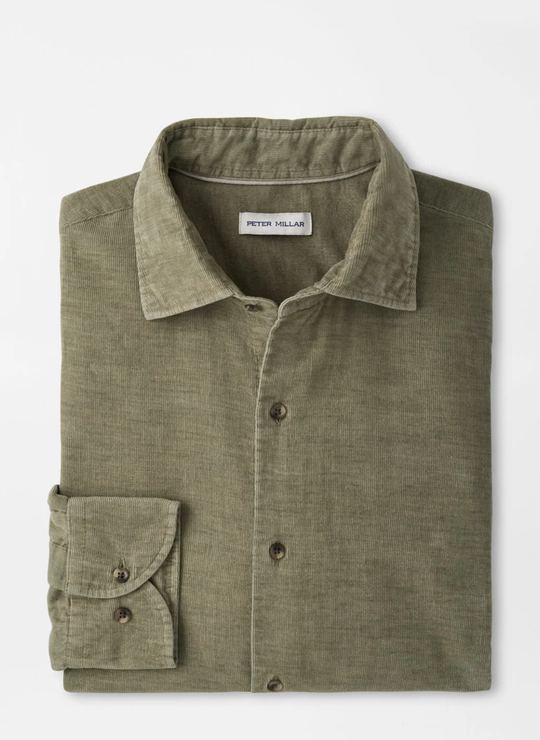 Aspen Cotton Cashmere Corduroy Sport Shirt In Fatigue