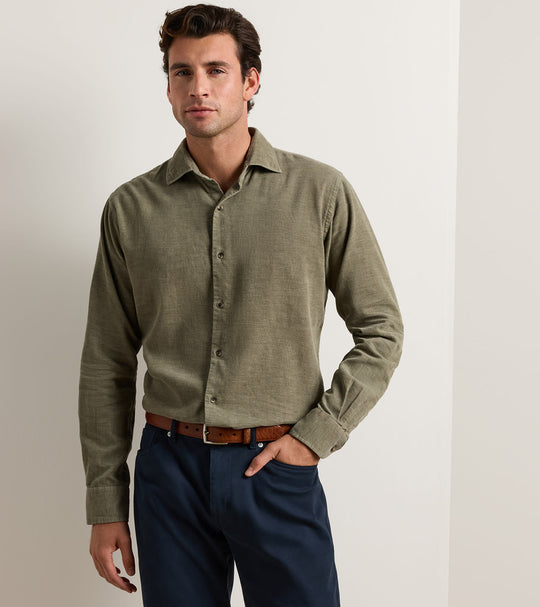 Aspen Cotton Cashmere Corduroy Sport Shirt In Fatigue