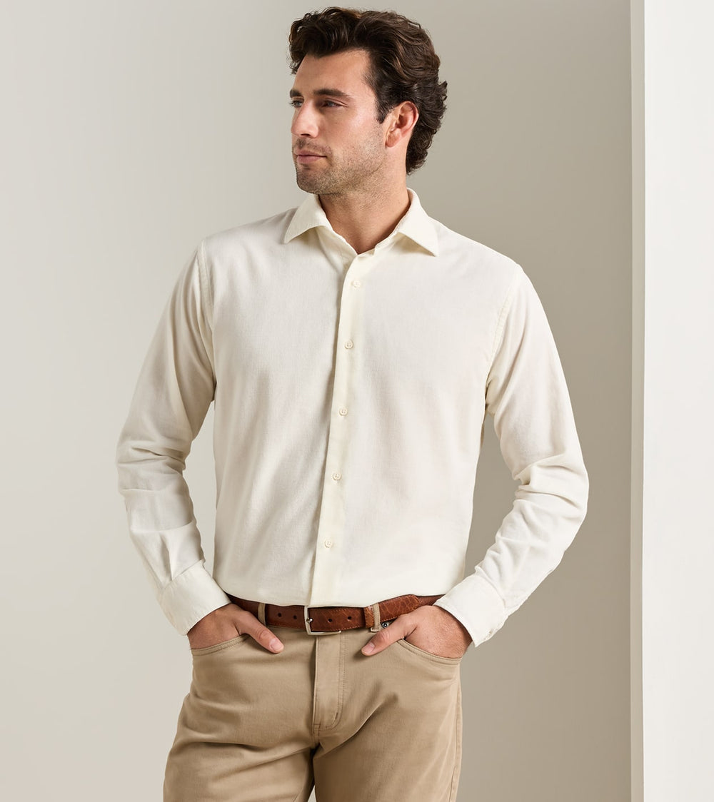 Aspen Cotton Cashmere Corduroy Sport Shirt In Almond