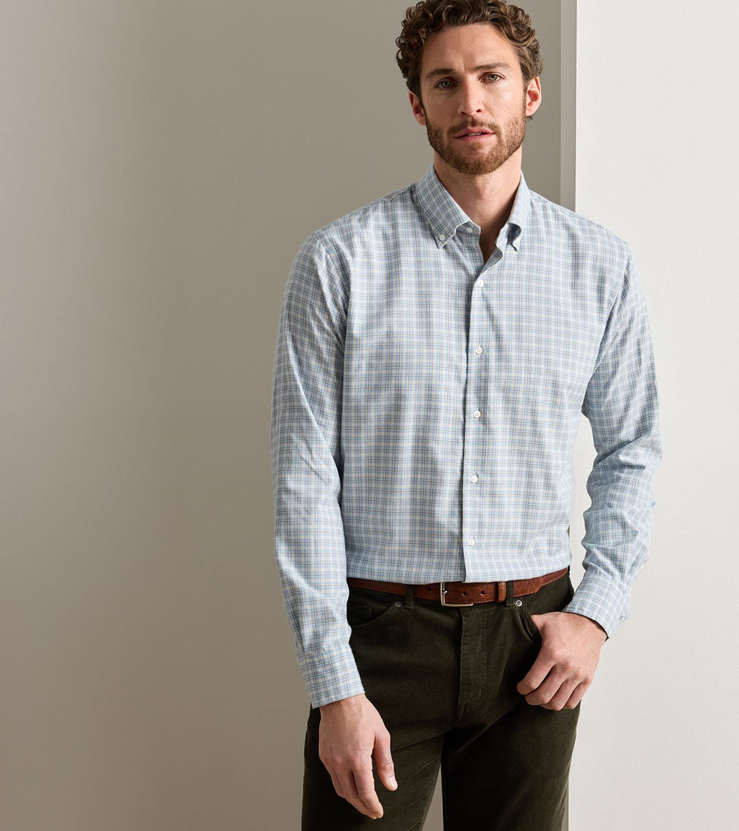 Oliver Performance Flannel Sport Shirt In Gravel Blue