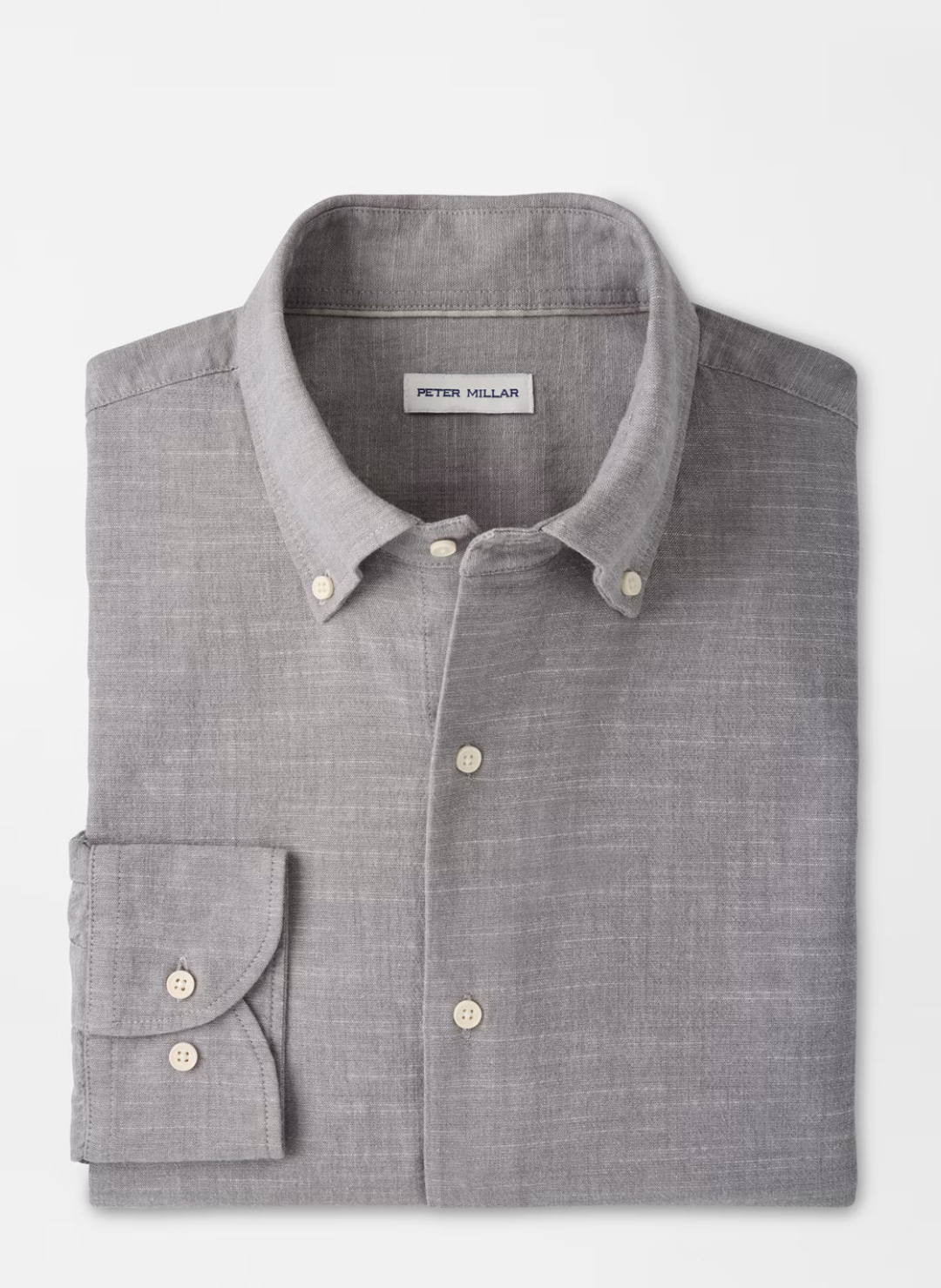 Devonport Chambray Cotton-Stretch Sport Shirt In Gale Grey