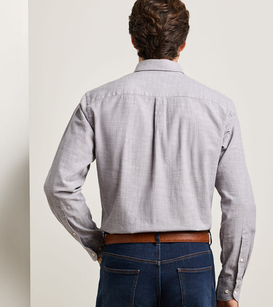 Devonport Chambray Cotton-Stretch Sport Shirt In Gale Grey