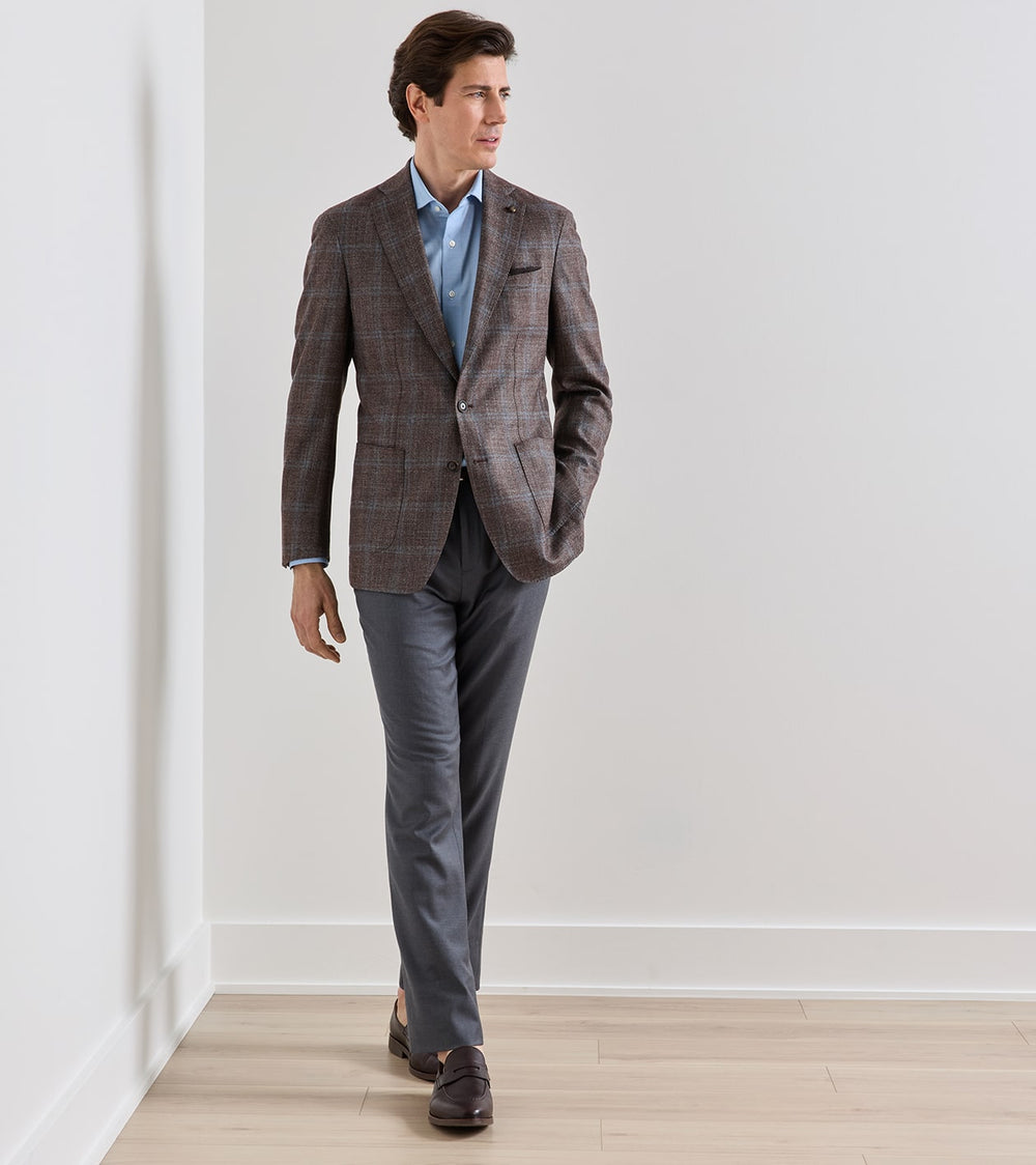 Arden Windowpane Soft Jacket In Ash Brown