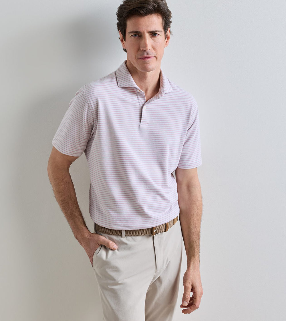Albatross Stripe Cotton-Blend Piqué Polo In Grey Mist