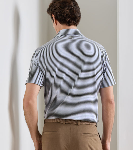 Albatross Stripe Cotton-Blend Piqué Polo In Windy Blue/Dark Olive