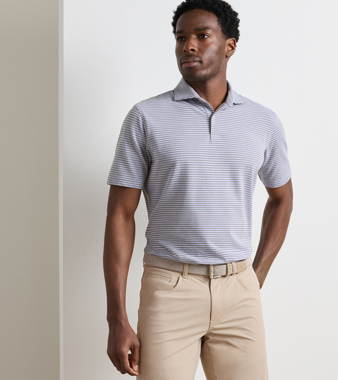 Albatross Stripe Cotton-Blend Piqué Polo In Windy Blue/Light Mocha