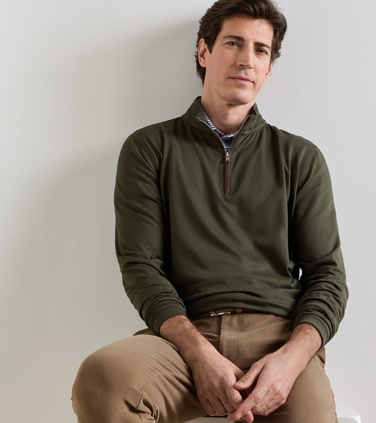 Albatross Cotton-Blend Piqué Quarter-Zip In Dark Olive