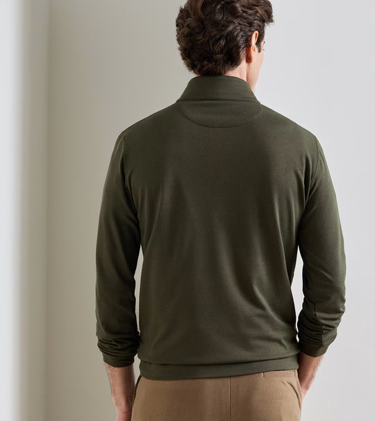 Albatross Cotton-Blend Piqué Quarter-Zip In Dark Olive
