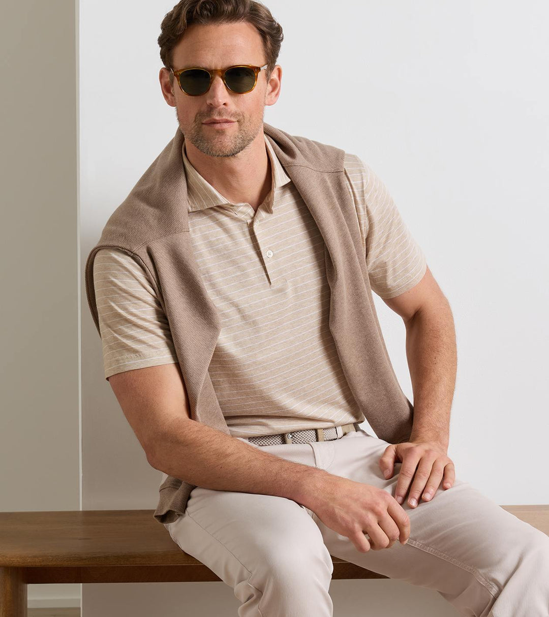 Excursionist Flex Striped Short-Sleeve Polo In Truffle