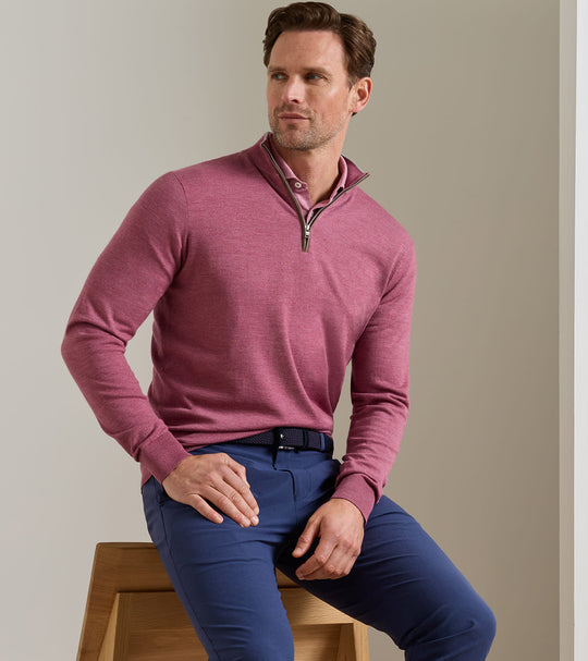Excursionist Flex Quarter-Zip Sweater In Ruby Dusk