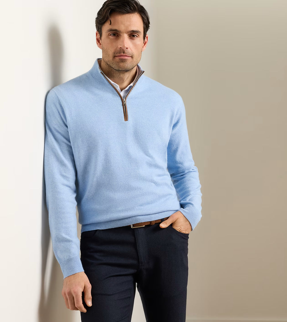Artisan Crafted Cashmere Flex Quarter-Zip In Blue Frost