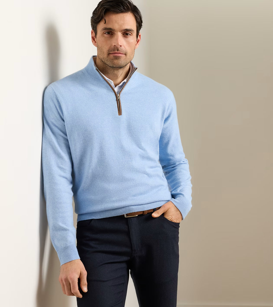 Artisan Crafted Cashmere Flex Quarter-Zip In Blue Frost