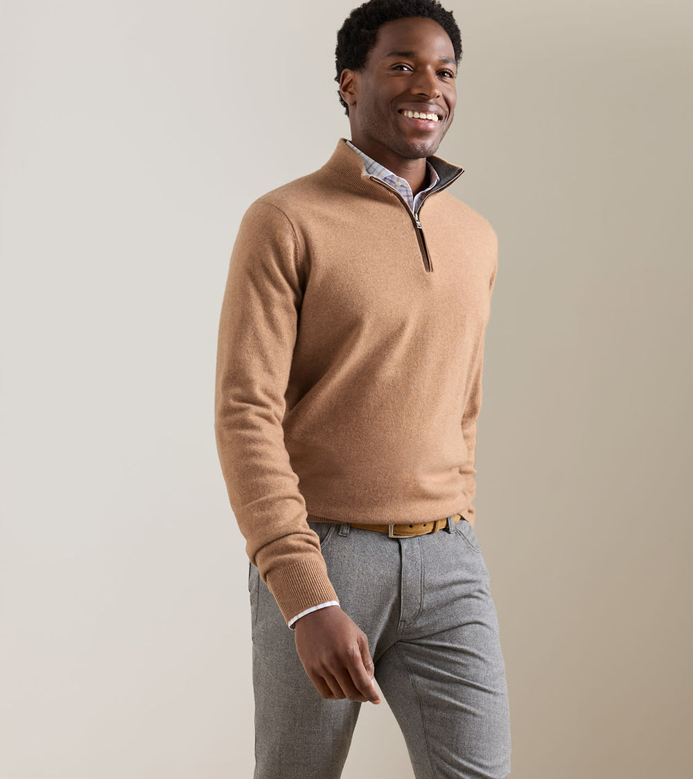 Artisan Crafted Cashmere Flex Quarter-Zip In Rustic Brown