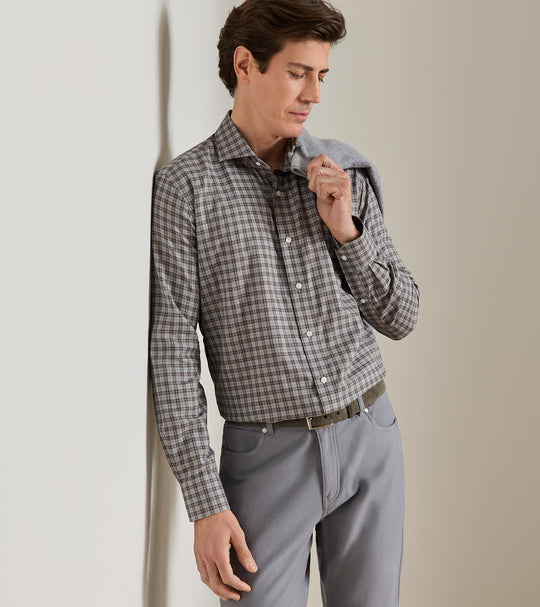 Bernard Cotton Sport Shirt In Grey Mist