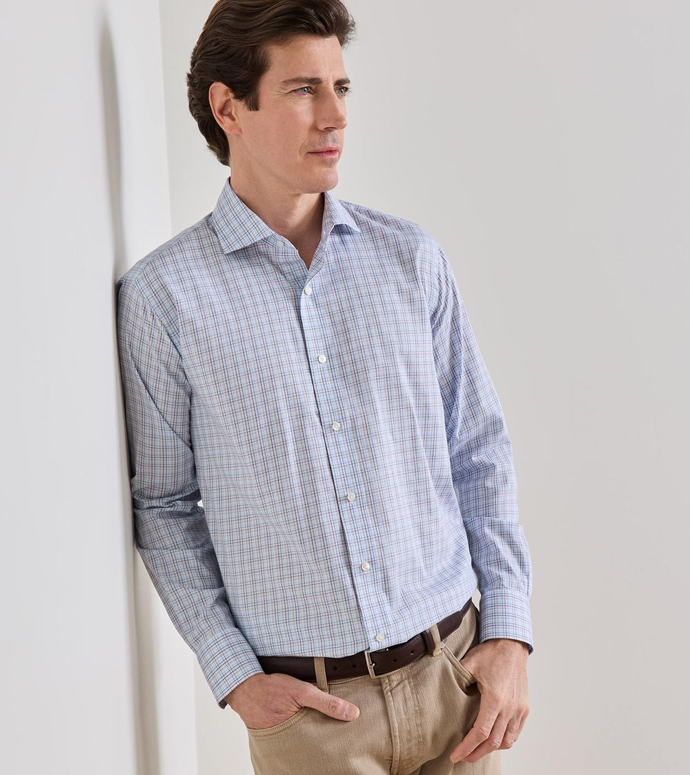 Amos Cotton Sport Shirt In Whitehaven Blue