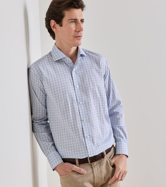 Amos Cotton Sport Shirt In Whitehaven Blue