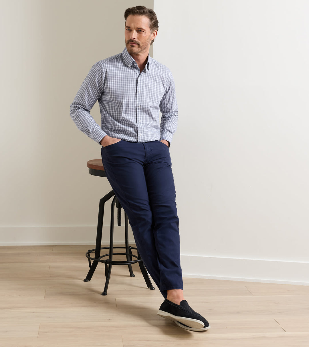 Chester Cotton Sport Shirt In Navy
