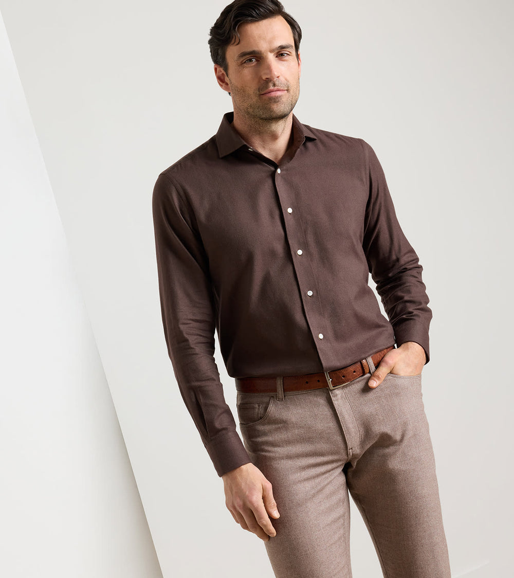 Brixen Italian Flannel Sport Shirt In Ash Brown