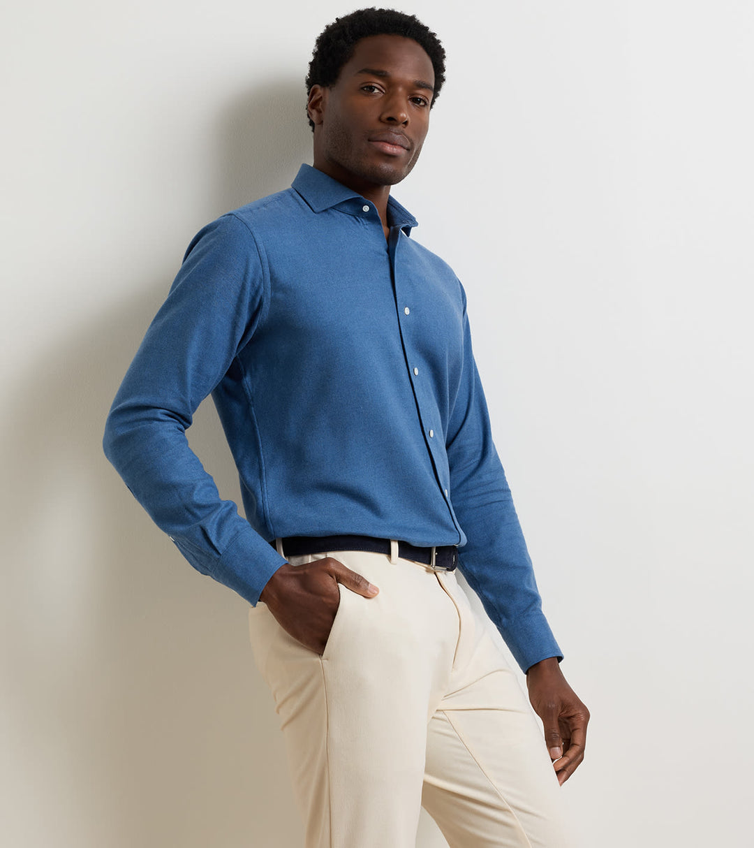 Brixen Italian Flannel Sport Shirt In Cadet