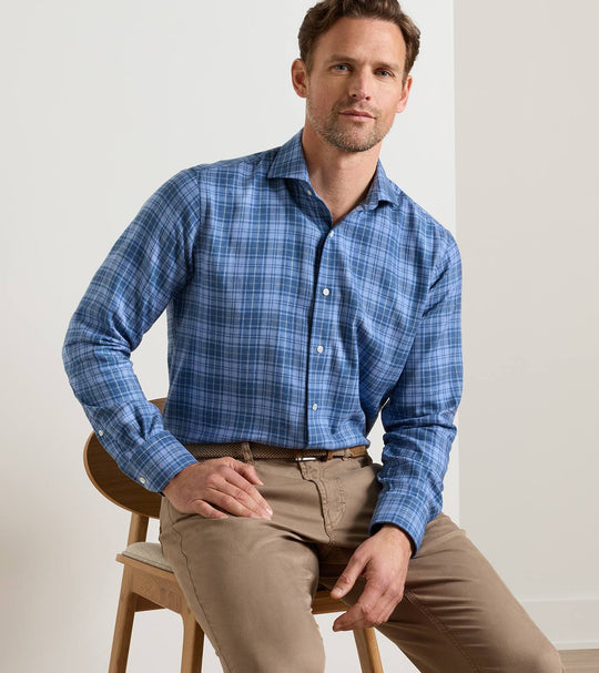 Gressan Italian Flannel Sport Shirt In Windy Blue