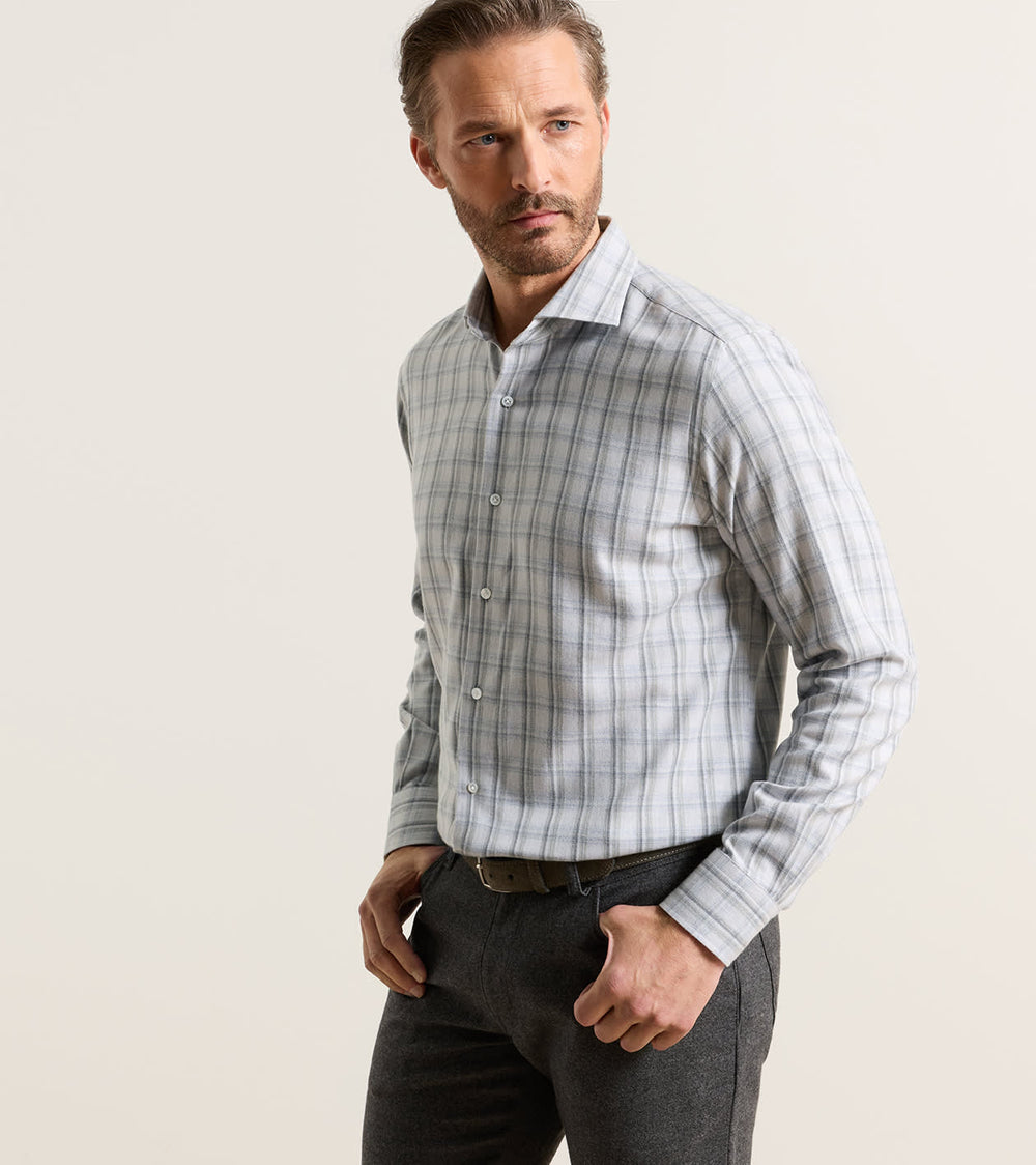 Calitri Italian Flannel Sport Shirt In British Grey