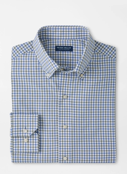 Clarence Performance Poplin Sport Shirt In Windy Blue