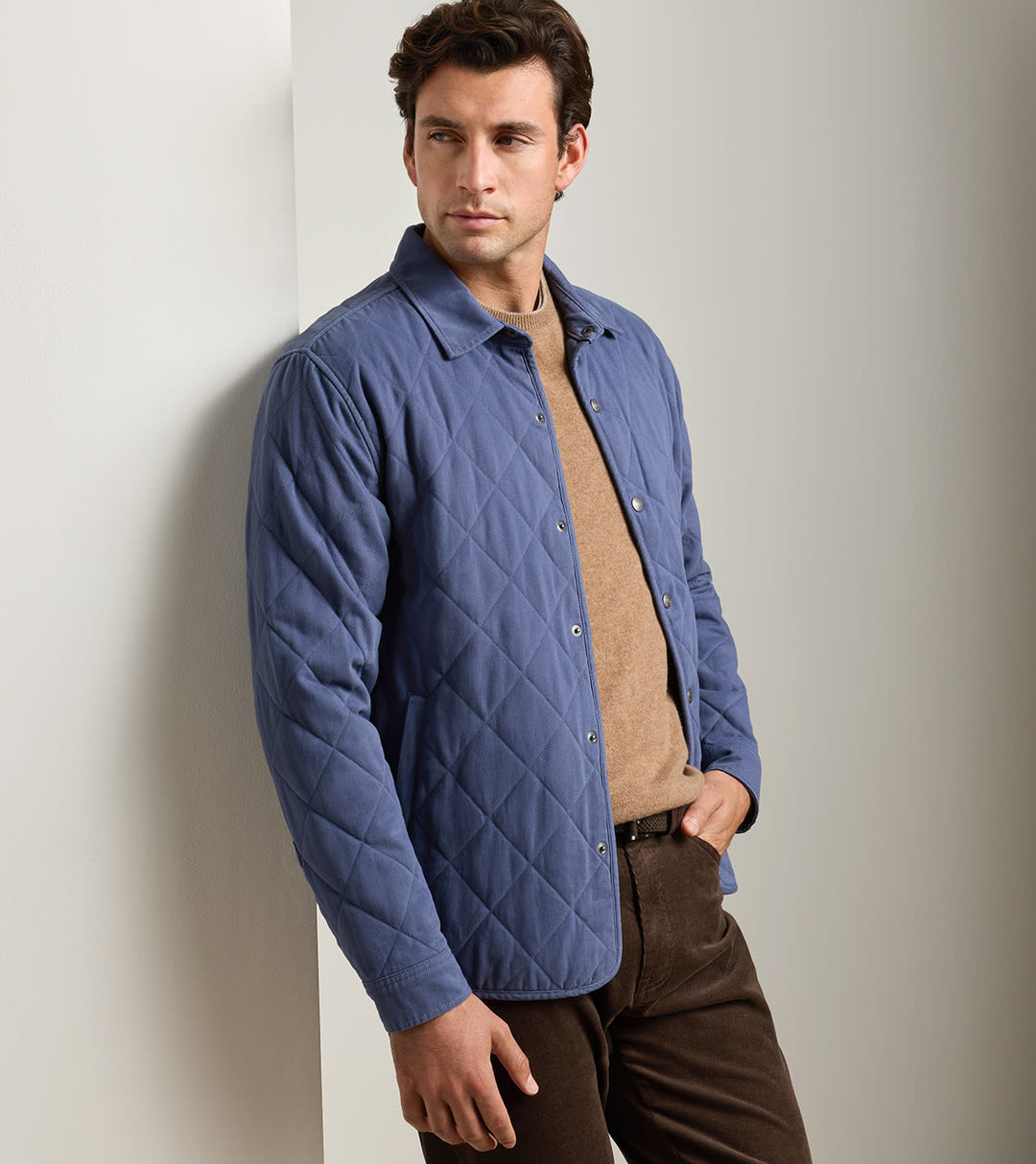 Chatham Cotton Cashmere Shirt Jacket In Crown Blue