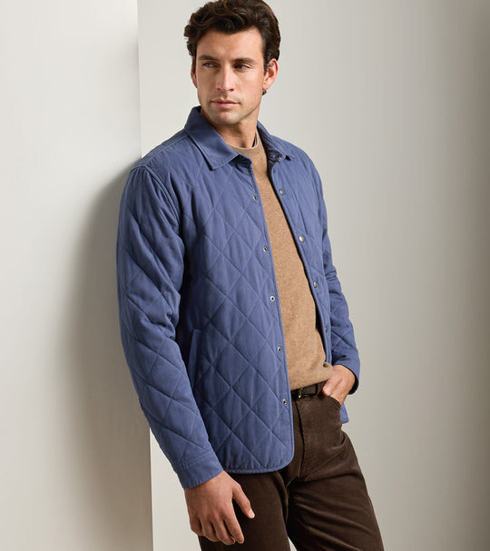 Chatham Cotton Cashmere Shirt Jacket In Crown Blue