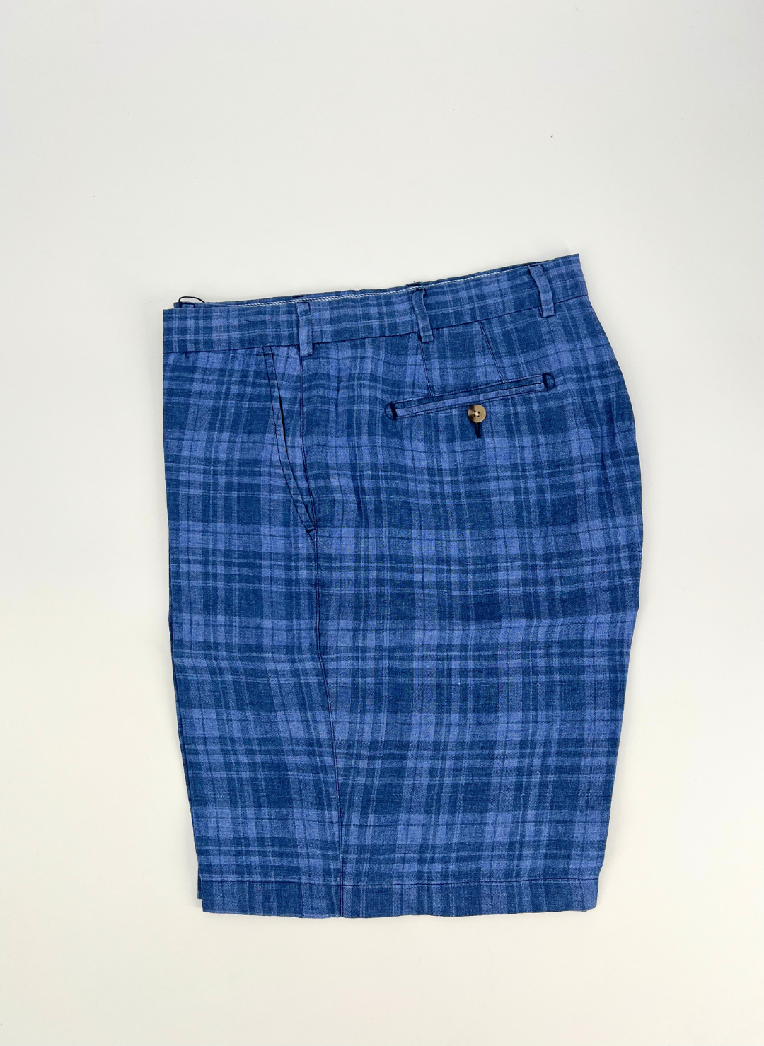 Plaid Linen Short in Ocean Blue