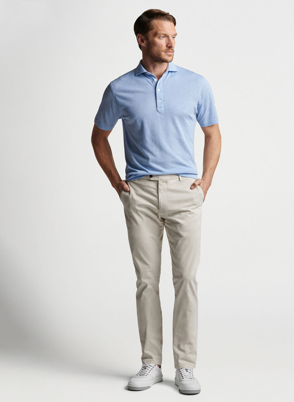 Peter Millar Sutton Cotton-Silk Short Sleeve Polo In Blue