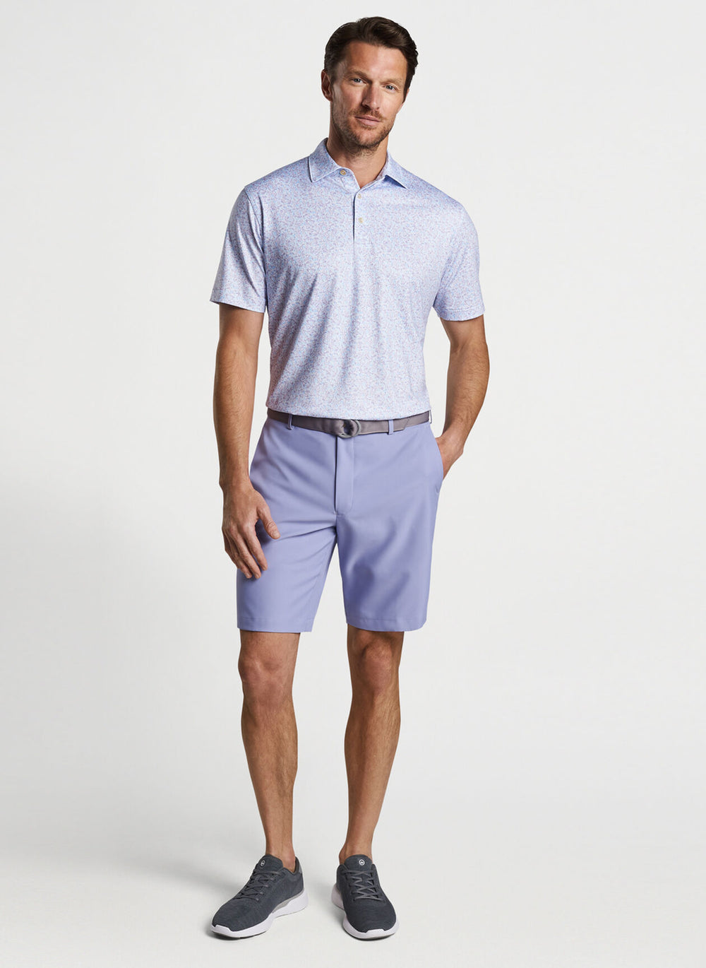 Peter Millar Dazed And Transfused Performance Jersey Polo In White / Lavender Fog