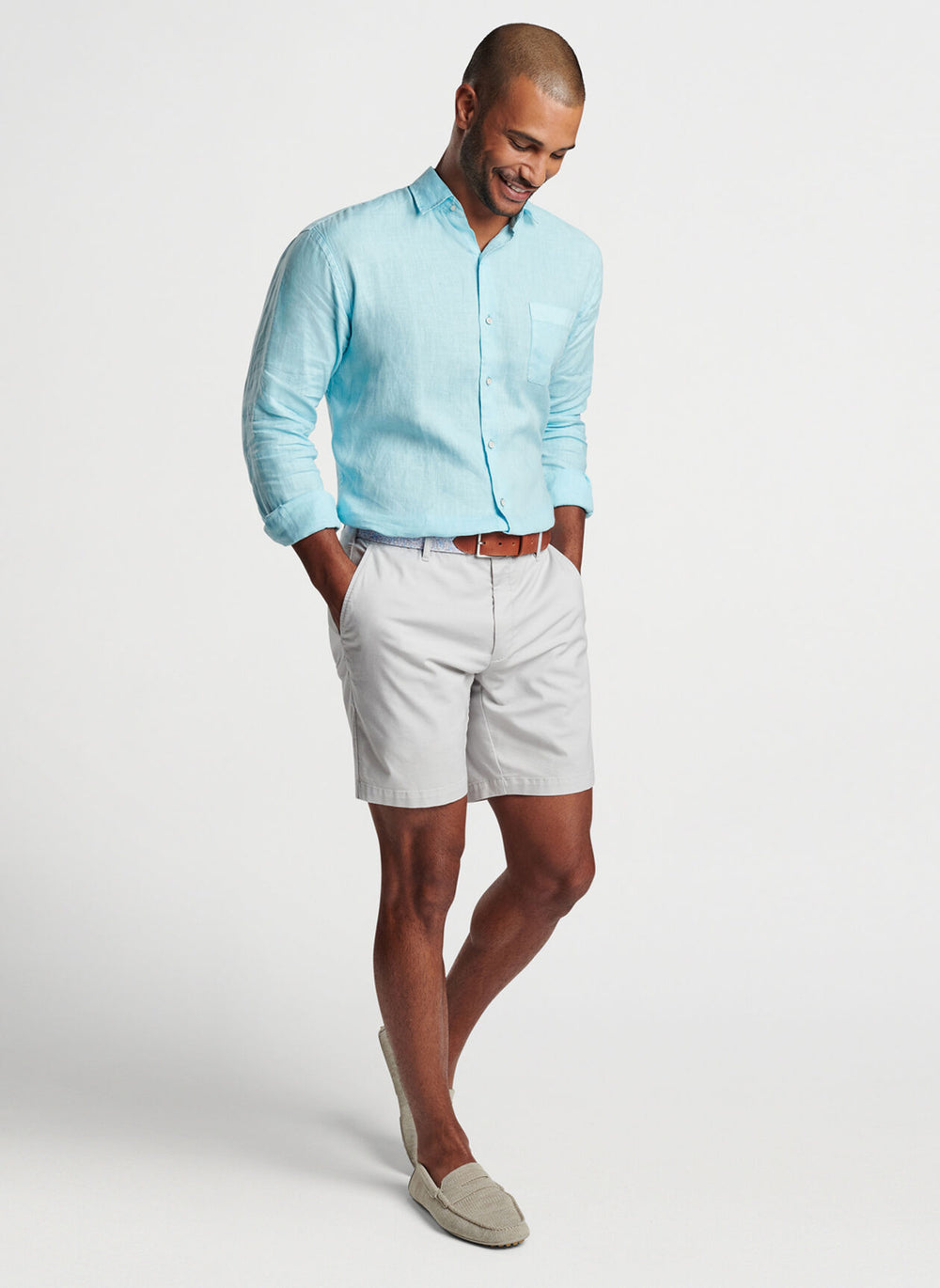 Peter Millar Coastal Garment Dyed Linen Sport Shirt In Mint Blue