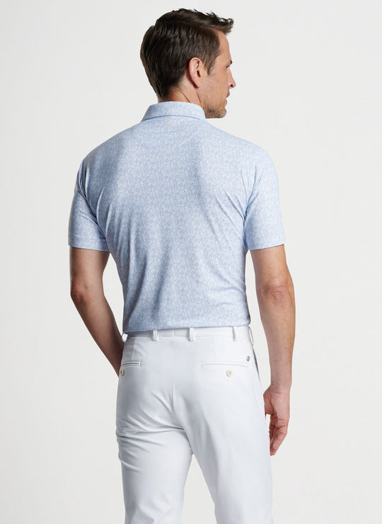 Peter Millar Rhythm Performance Jersey Polo In White/Blue Pearl