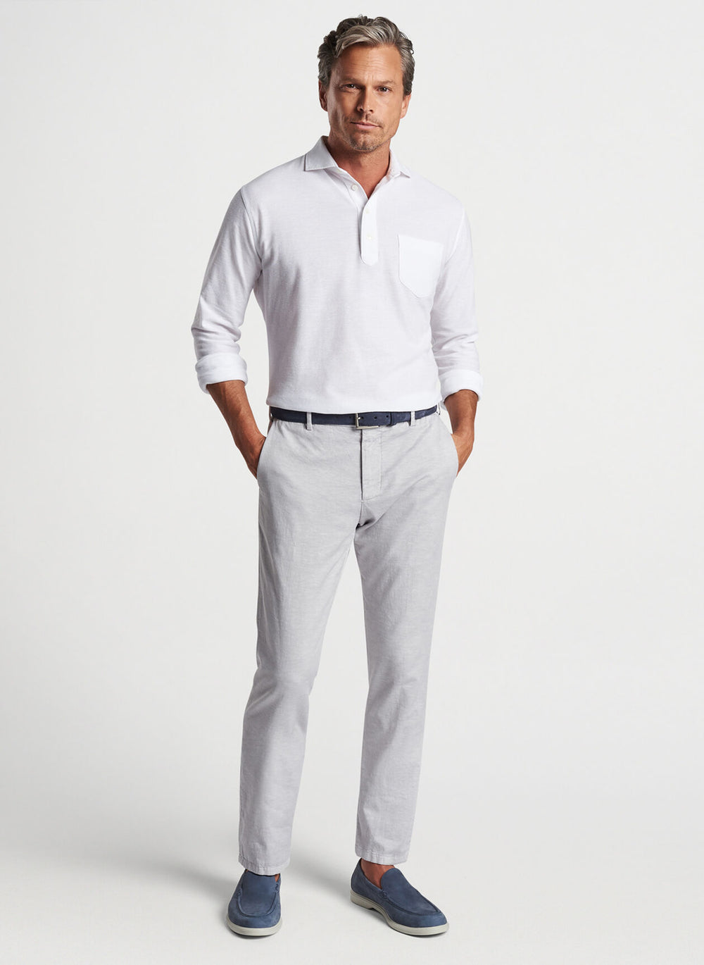 Peter Millar Croxley Long-Sleeve Polo In White