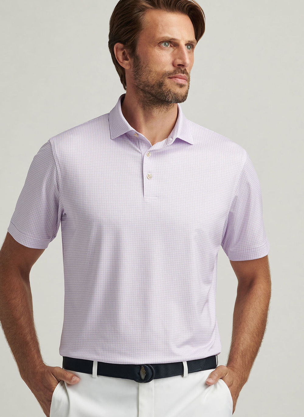 Peter Millar Orbit Performance Jersey Polo In White/Blue Sea