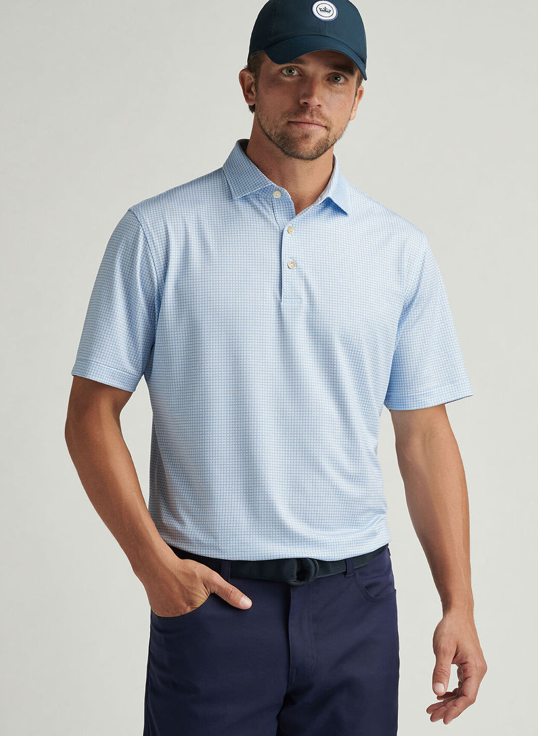 Peter Millar Orbit Performance Jersey Polo In White/Sailor Blue