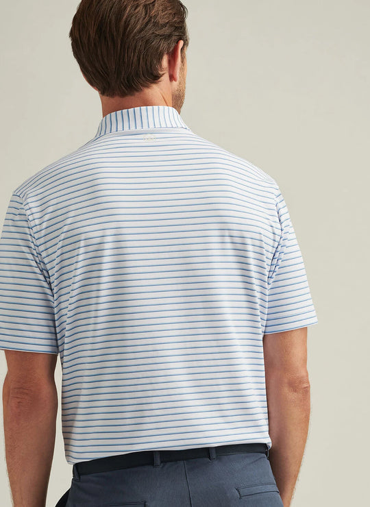 Peter Millar Dunnes Performance Jersey Polo In White/Cottage Blue