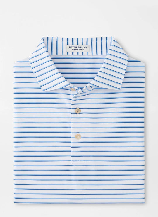 Peter Millar Dunnes Performance Jersey Polo In White/Cottage Blue