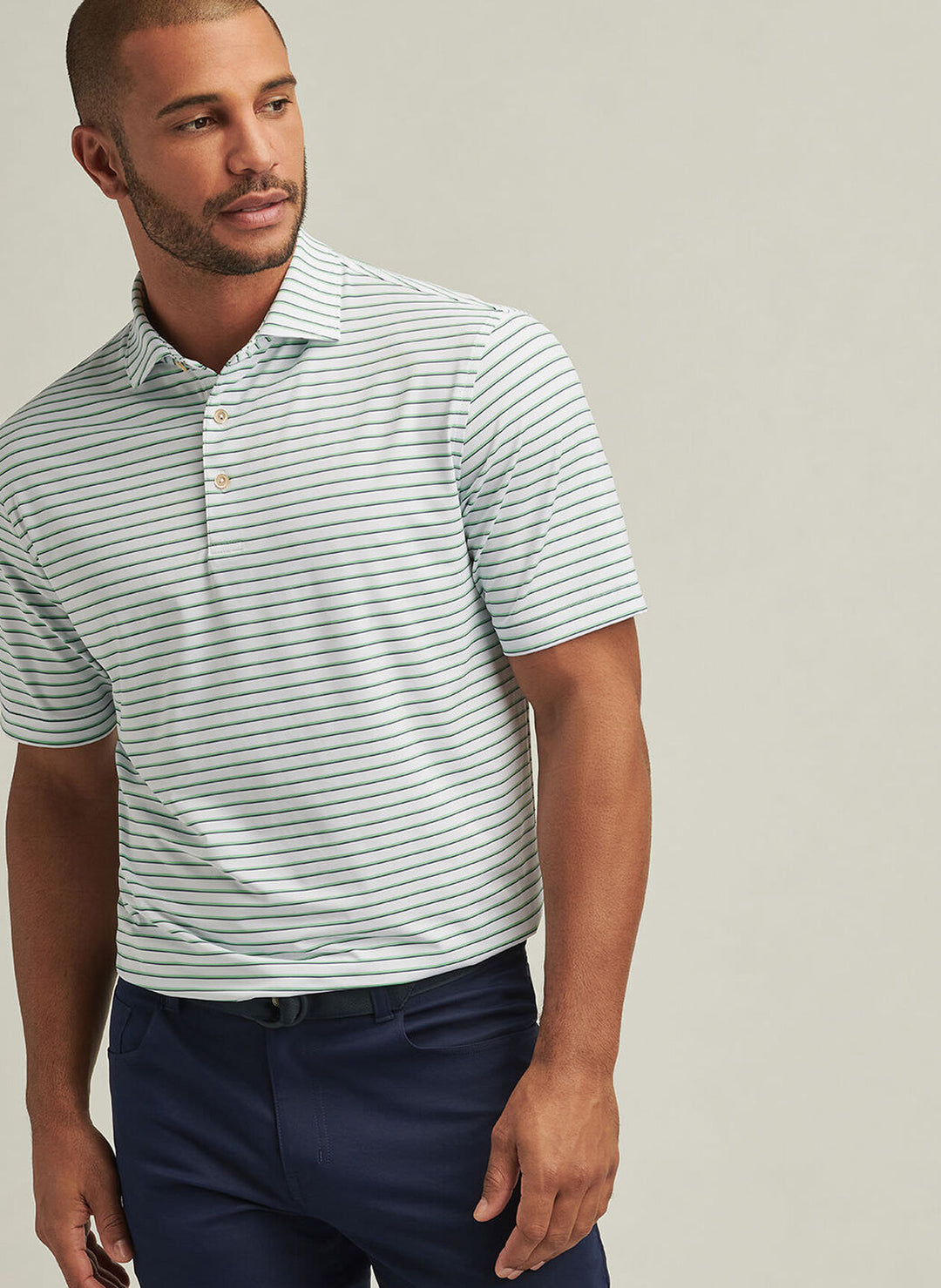 Peter Millar Dunnes Performance Jersey Polo In White/Pear Tart