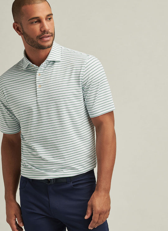 Peter Millar Dunnes Performance Jersey Polo In White/Pear Tart