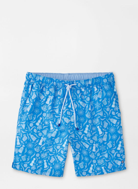 Peter Millar Saltwater Spirits Swim Trunk In Blue Macaw