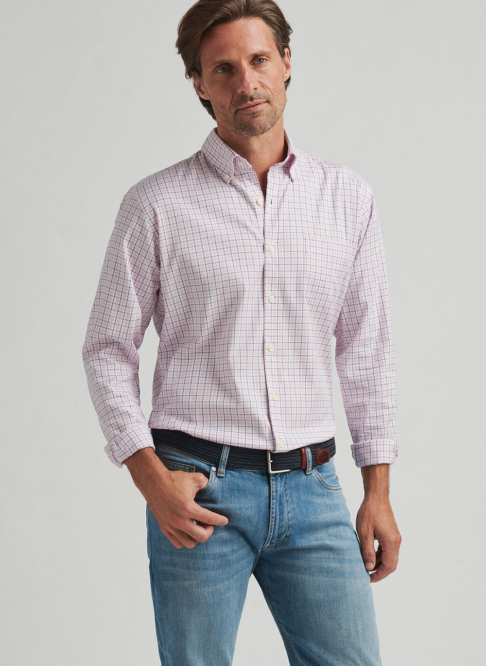 Peter Millar Caspian Perfect Pinpoint Cotton-Stretch Sport Shirt In Palmer Pink