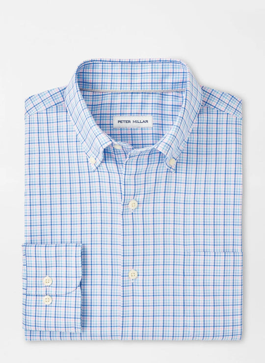 Peter Millar Albert Crown Lite Cotton-Stretch Sport Shirt in Blue Poppy