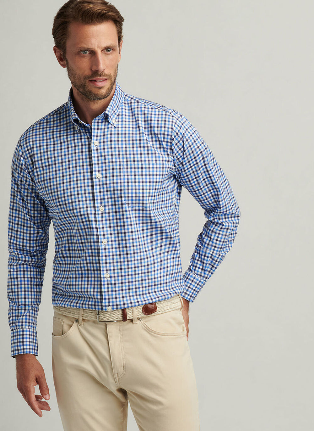 Peter Millar Gardner Crown Lite Cotton-Stretch Sport Shirt In Pacific