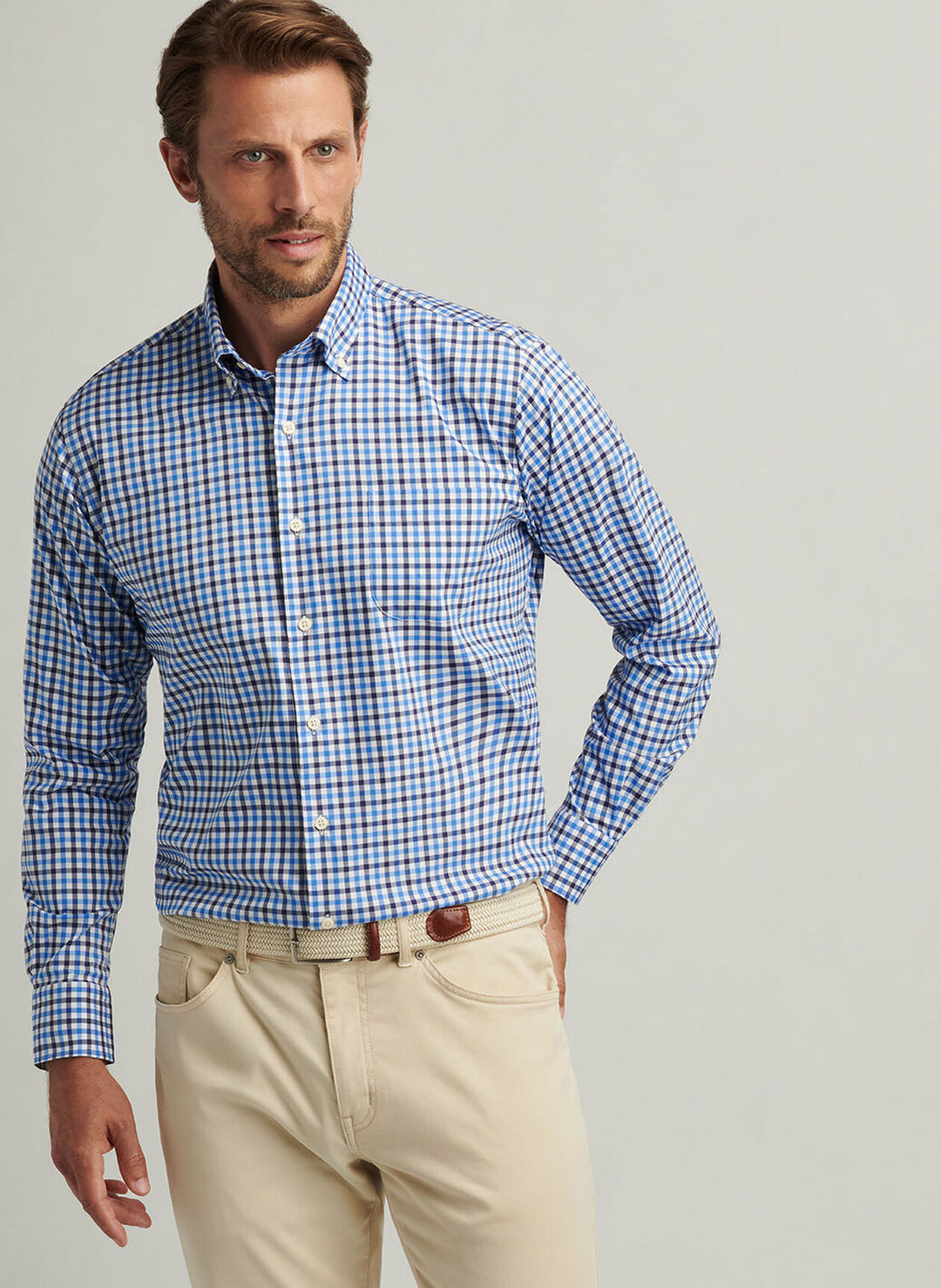 Peter Millar Gardner Crown Lite Cotton-Stretch Sport Shirt In Pacific