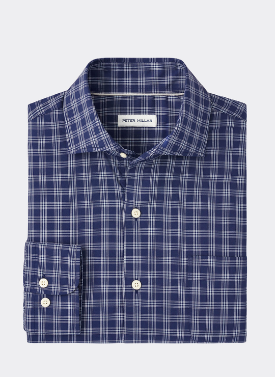 Elton Crown Lite Cotton-Stretch Sport Shirt in Navy